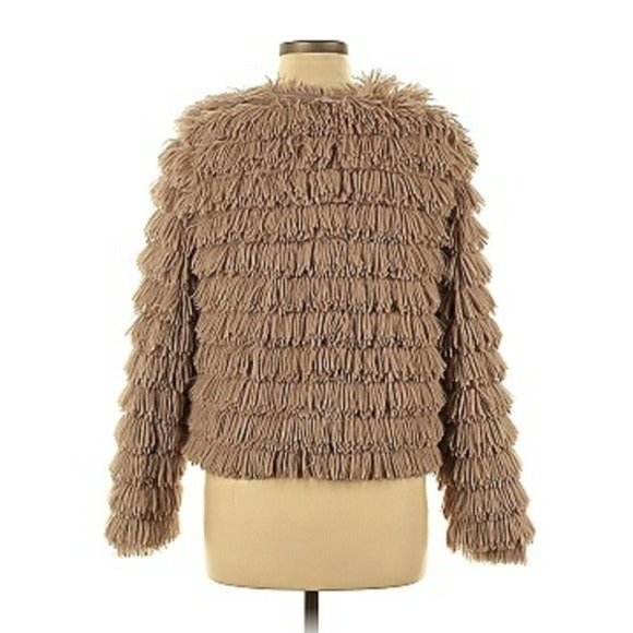 FabRik faux fur teddy jacket rustic rose pink tan size large - Picture 5 of 7